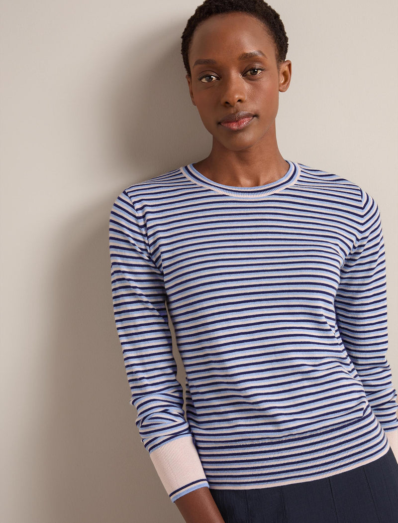 Jodi Cotton Blend Jumper - Navy Mid Blue Beige