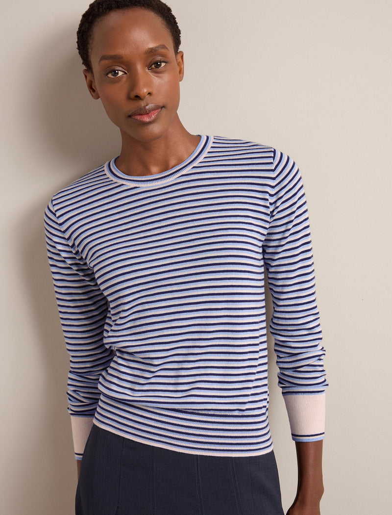 Jodi Cotton Blend Jumper - Navy Mid Blue Beige