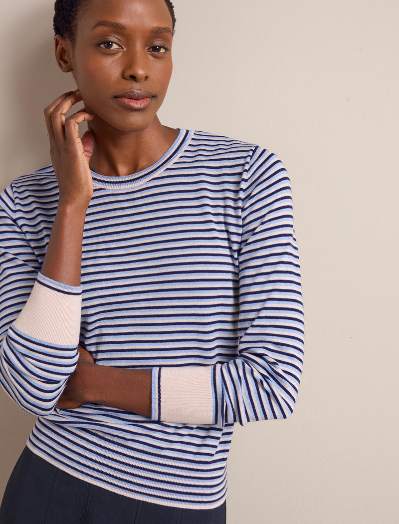 Jodi Cotton Blend Jumper - Navy Mid Blue Beige