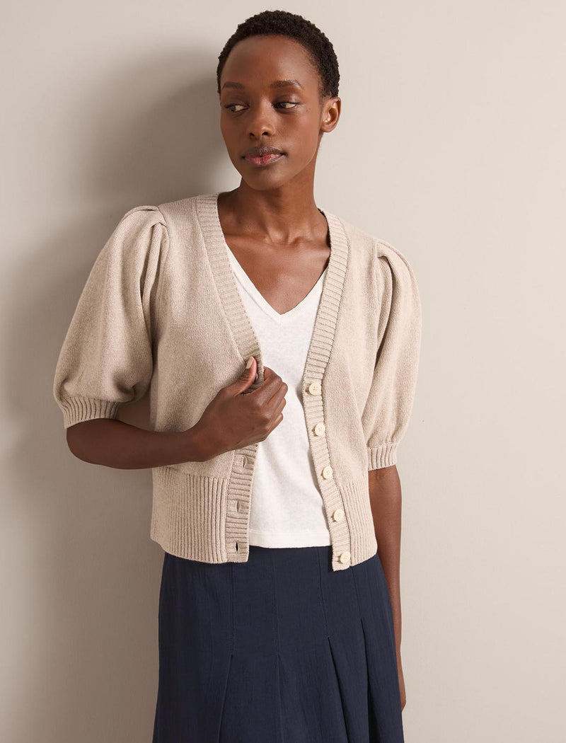 Amalie Linen Blend Cardigan - Taupe