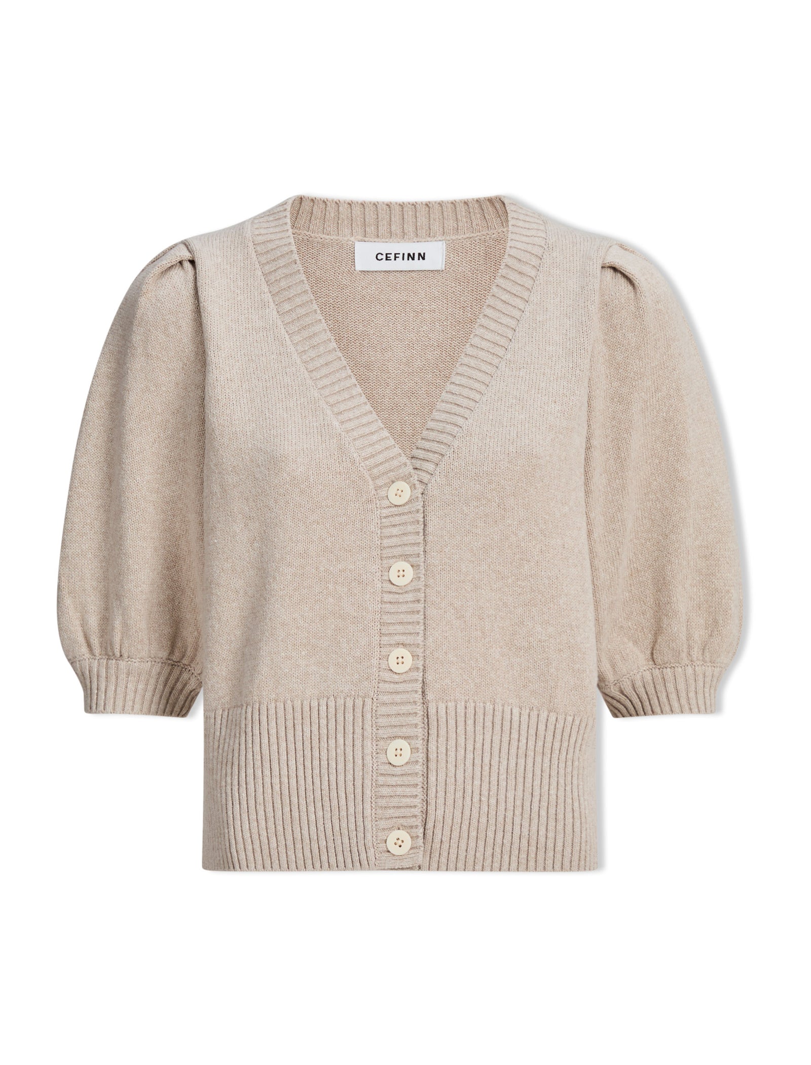 トップス SUNSEA 17S60 LINEN CARDIGAN SIZE 3 Amalie Linen Blend Cardigan with Puff Sleeve - Taupe