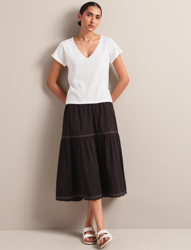 Sylvia Cotton Seersucker Maxi Skirt - Black