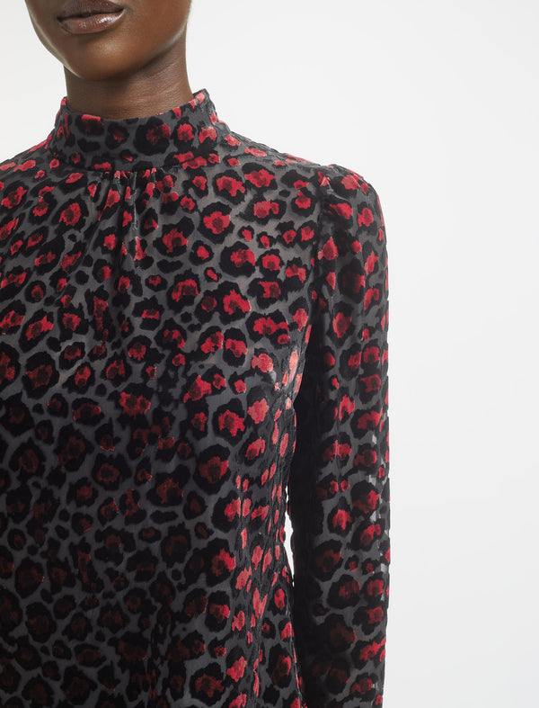 Thalia Devoré Blouse - Red Leopard Devoré