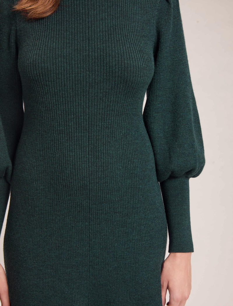 Eva Merino Wool Roll Neck Dress - Dark Green