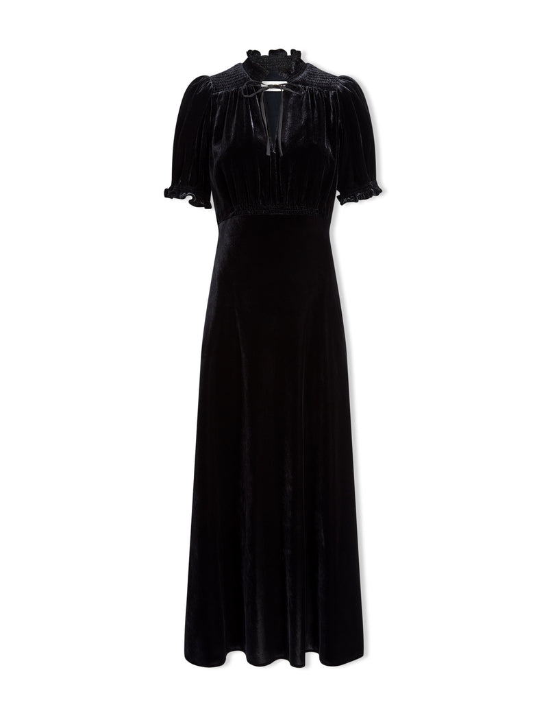 Irina Velvet Shirred Detail Bias Cut Maxi Dress - Black