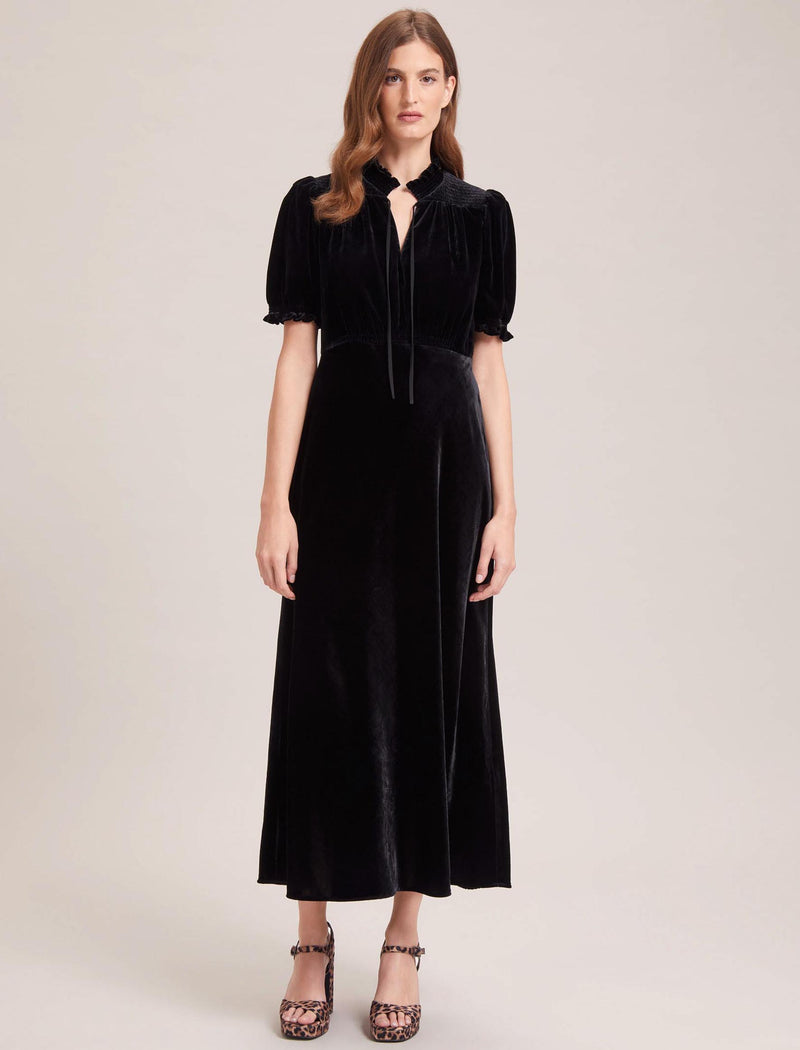 Irina Bias Cut Velvet Maxi Dress - Black