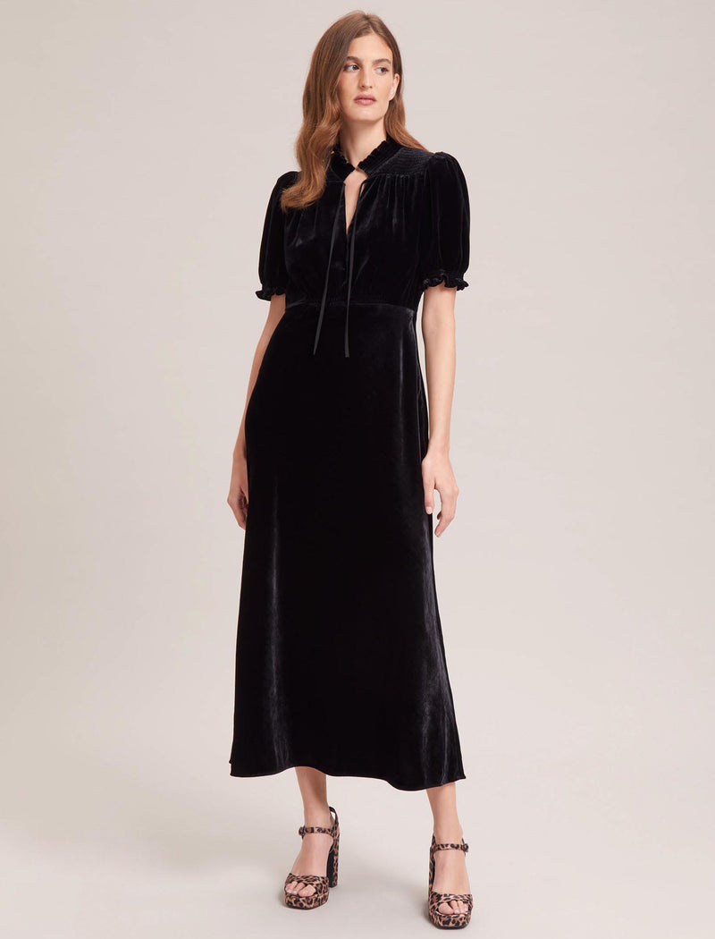 Irina Bias Cut Velvet Maxi Dress - Black