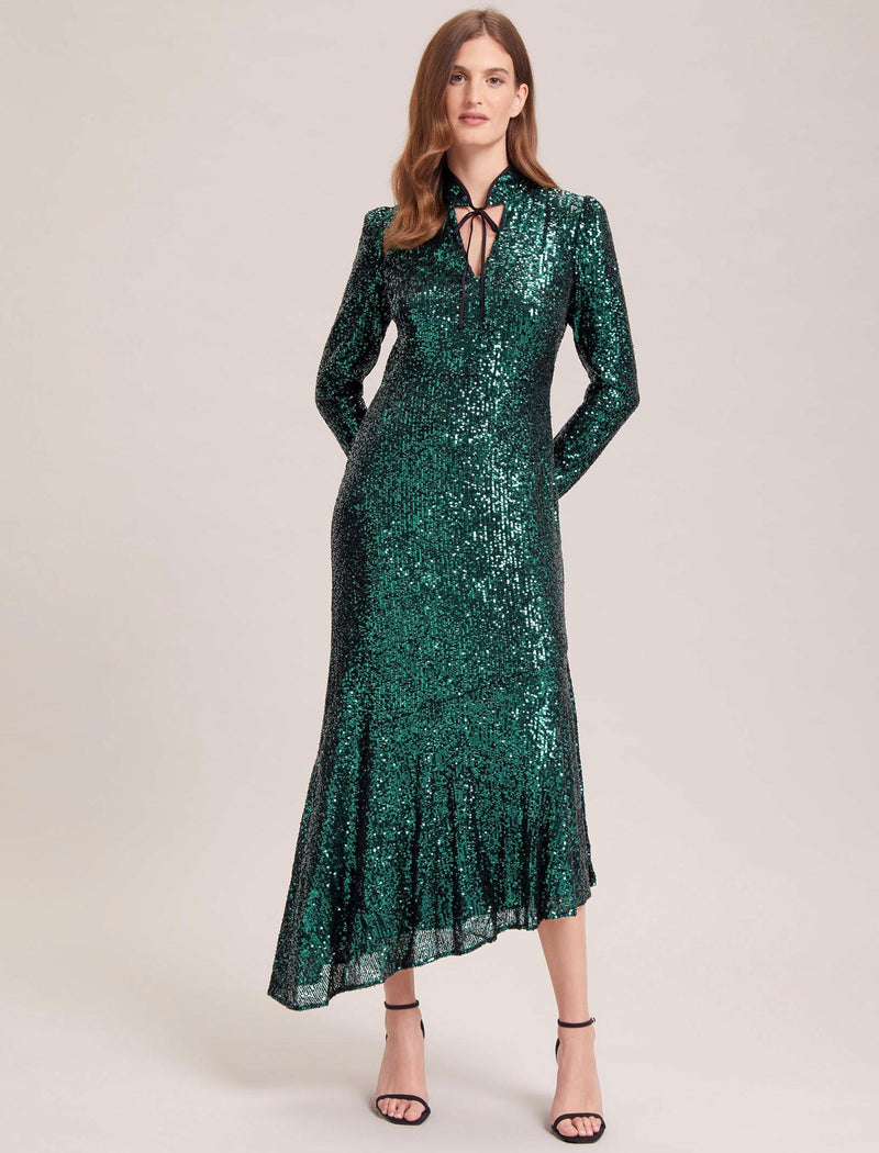 Jacquetta Sequin Maxi Dress - Dark Green