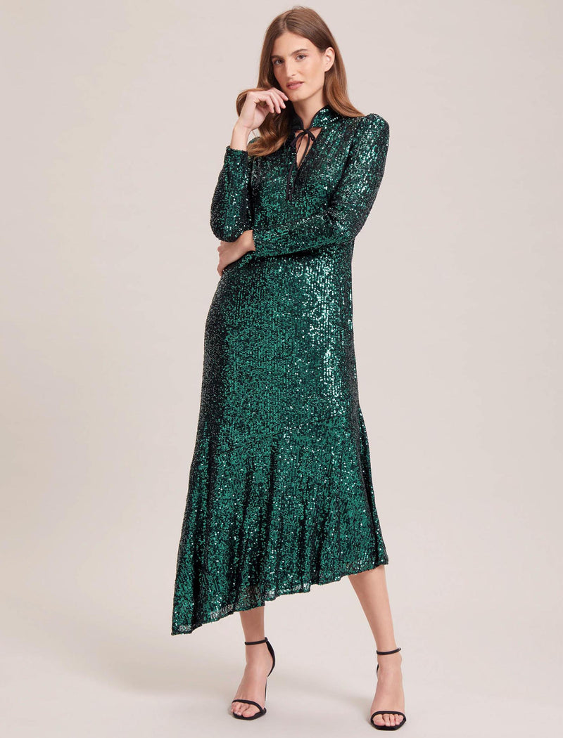 Jacquetta Sequin Maxi Dress - Dark Green