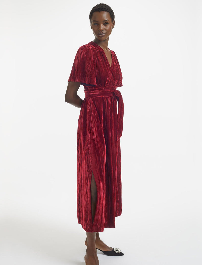 Gina Velvet Maxi Dress - Red