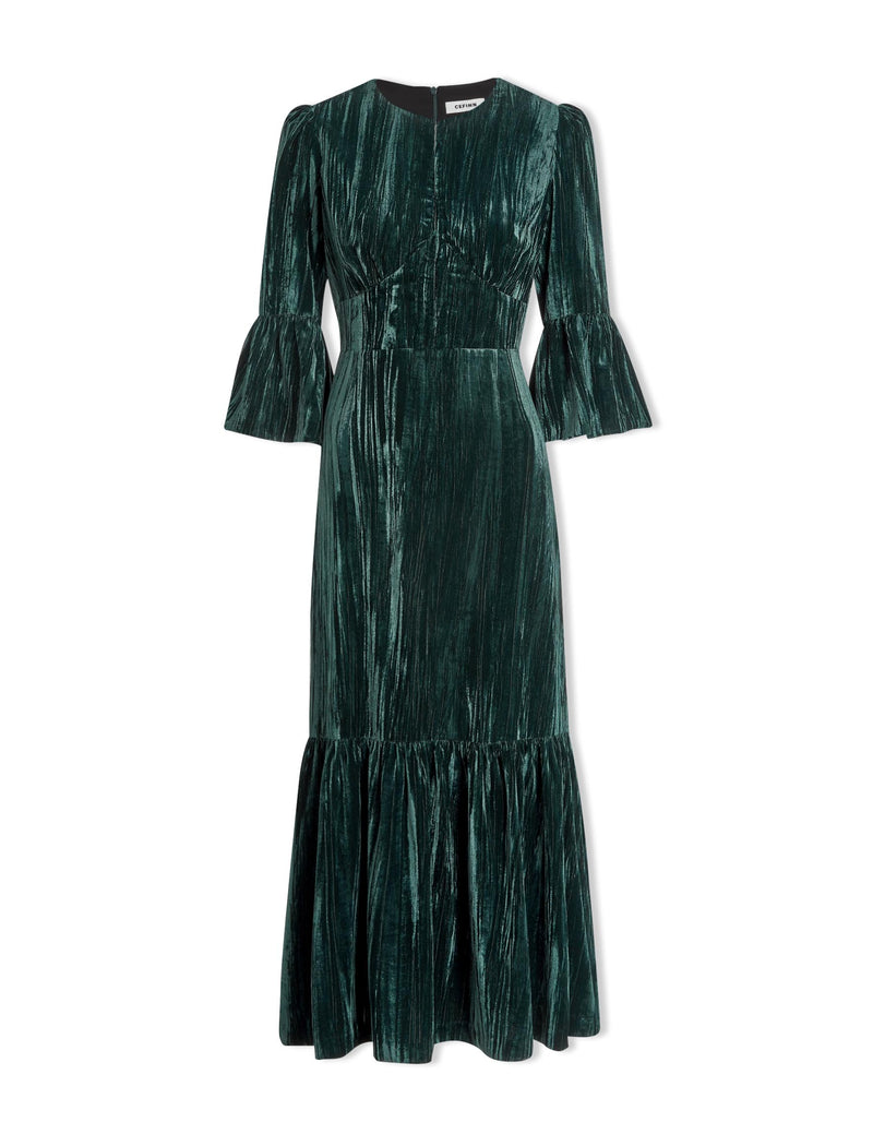 Daphne Velvet Maxi Dress - Dark Green
