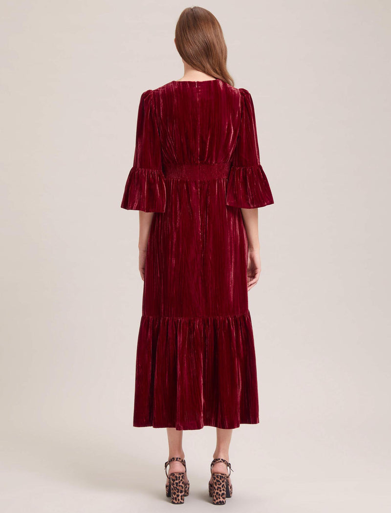 Daphne Velvet Maxi Dress - Red