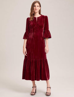 Daphne Velvet Maxi Dress - Red