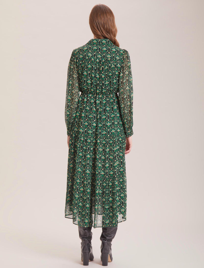 Kamryn Lurex Shirt Dress - Green Carnation Print