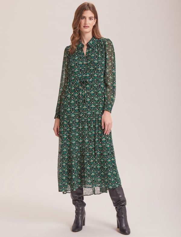 Kamryn Lurex Shirt Dress - Green Carnation Print