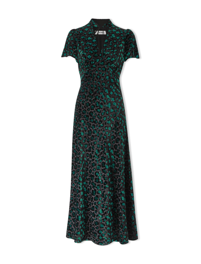 Jacquetta Devoré Bias Maxi Dress - Green Leopard Devoré