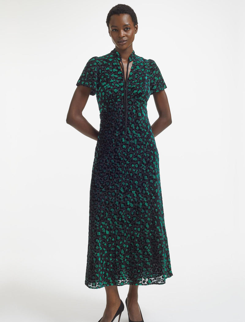 Jacquetta Devoré Bias Maxi Dress - Green Leopard Devoré