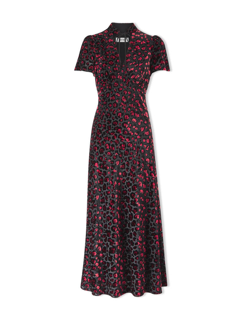 Jacquetta Devoré Bias Maxi Dress - Red Leopard Devoré