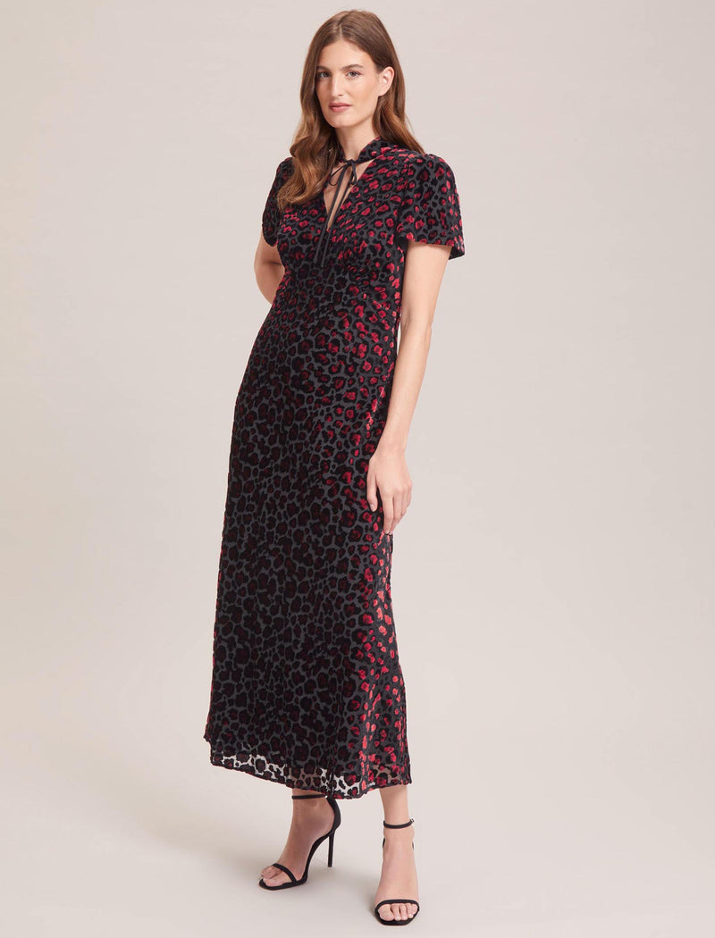 Jacquetta Devoré Bias Maxi Dress - Red Leopard Devoré