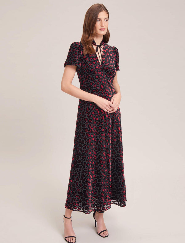 Jacquetta Devoré Bias Maxi Dress - Red Leopard Devore