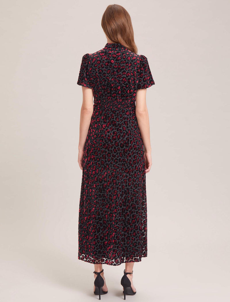 Jacquetta Devoré Bias Maxi Dress - Red Leopard Devoré