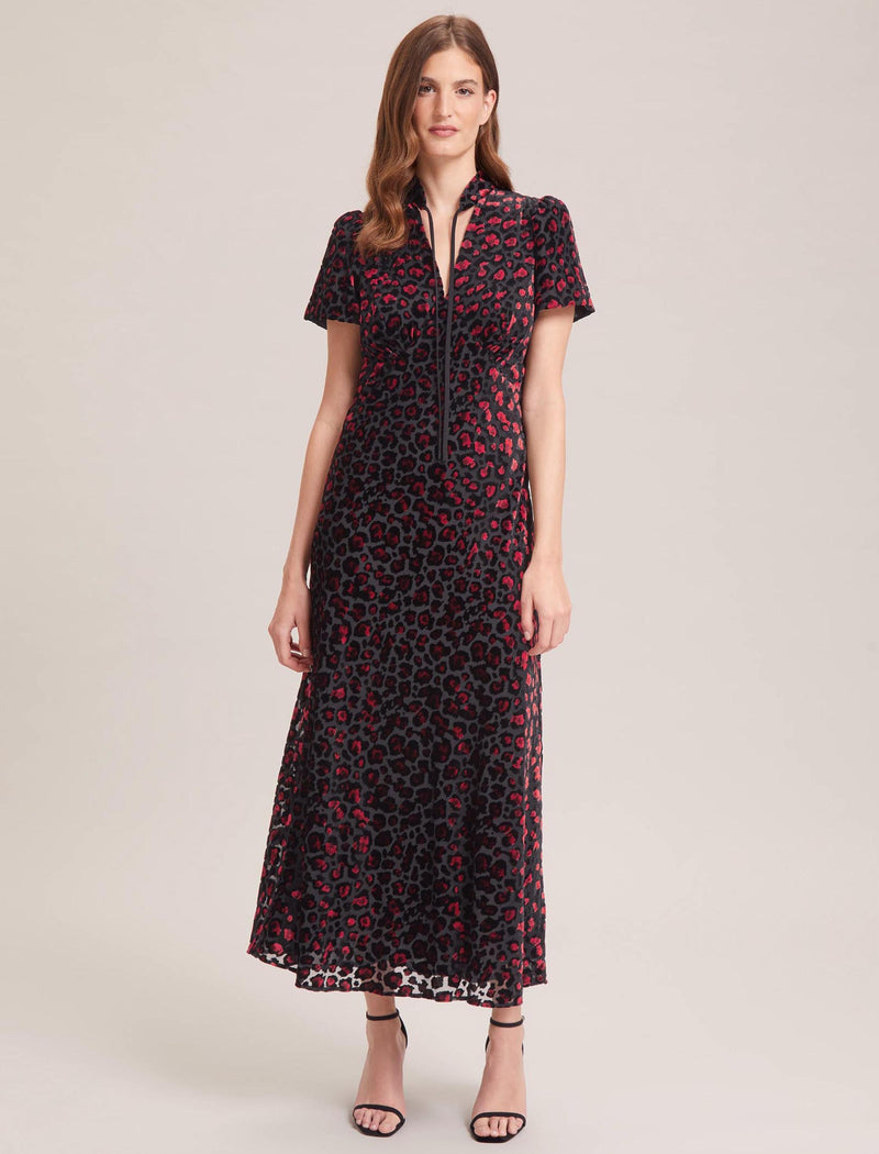 Jacquetta Devoré Bias Maxi Dress - Red Leopard Devoré