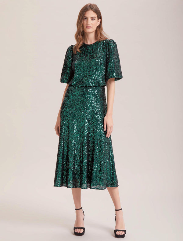 Marnie Sequin Midi Dress - Dark Green