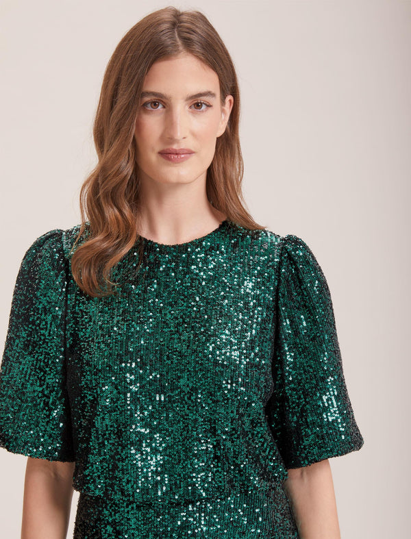 Marnie Sequin Midi Dress - Dark Green