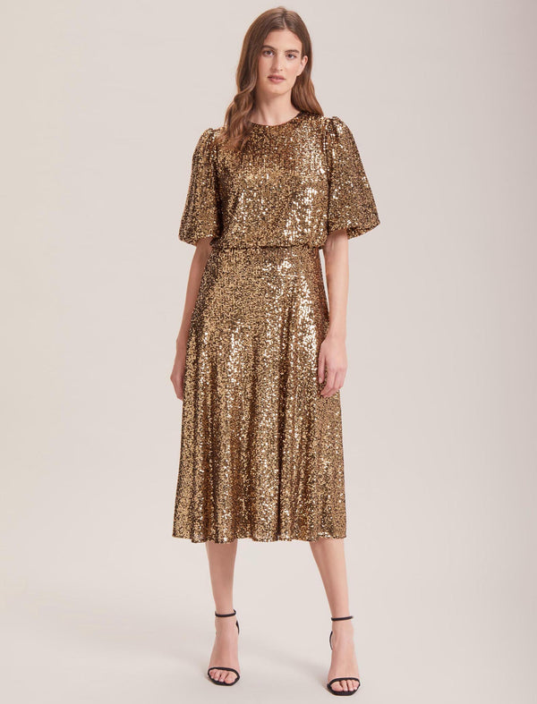 Marnie Sequin Midi Dress - Gold