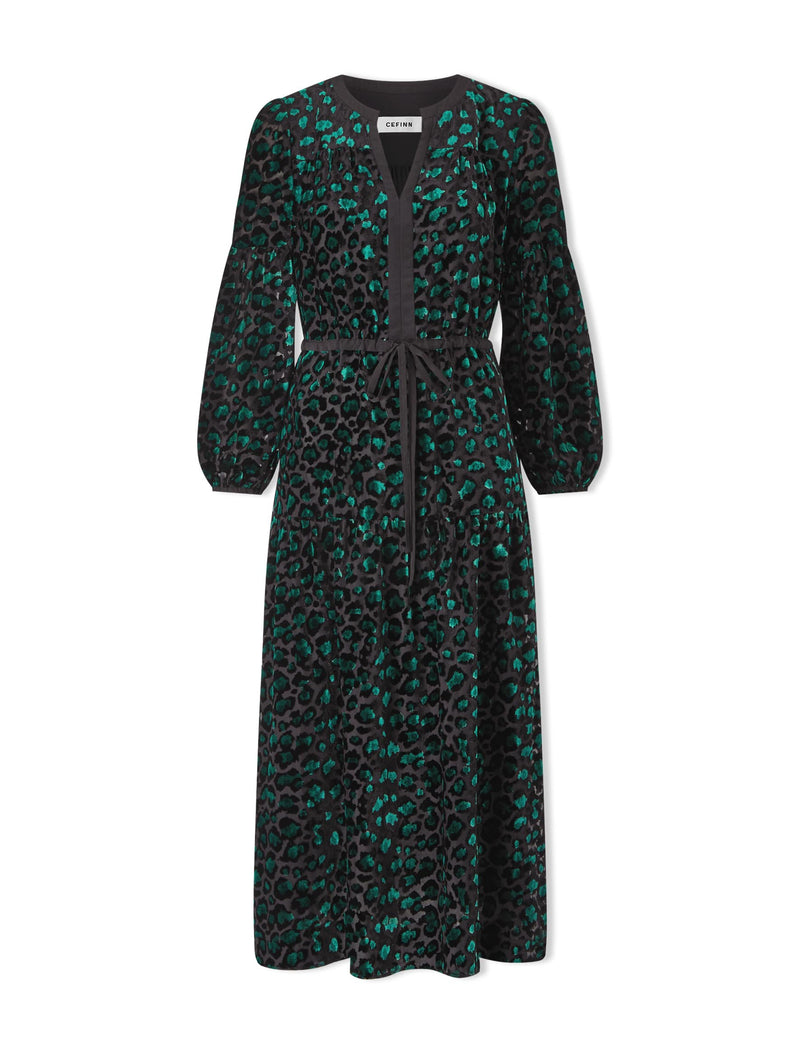 Addison Devoré Maxi Dress - Green Leopard Devoré