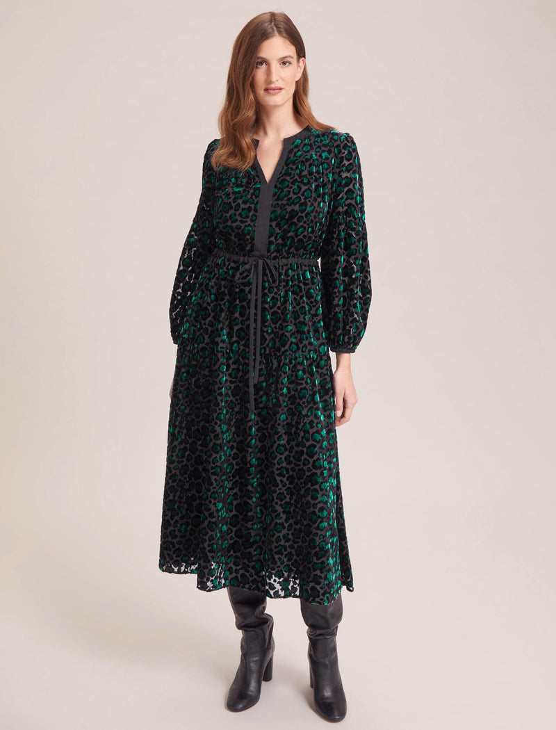 Addison Devoré Maxi Dress - Green Leopard Devoré