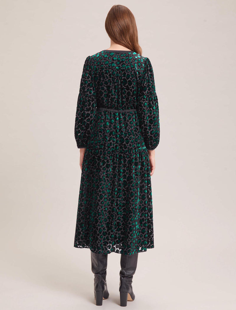 Addison Devoré Maxi Dress - Green Leopard Devoré