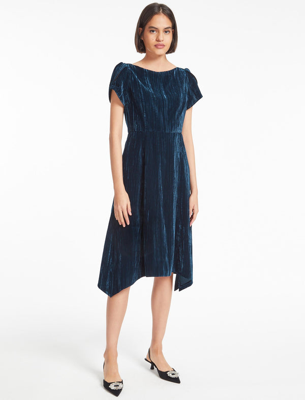 Emily Velvet Midi Dress - Dark Blue