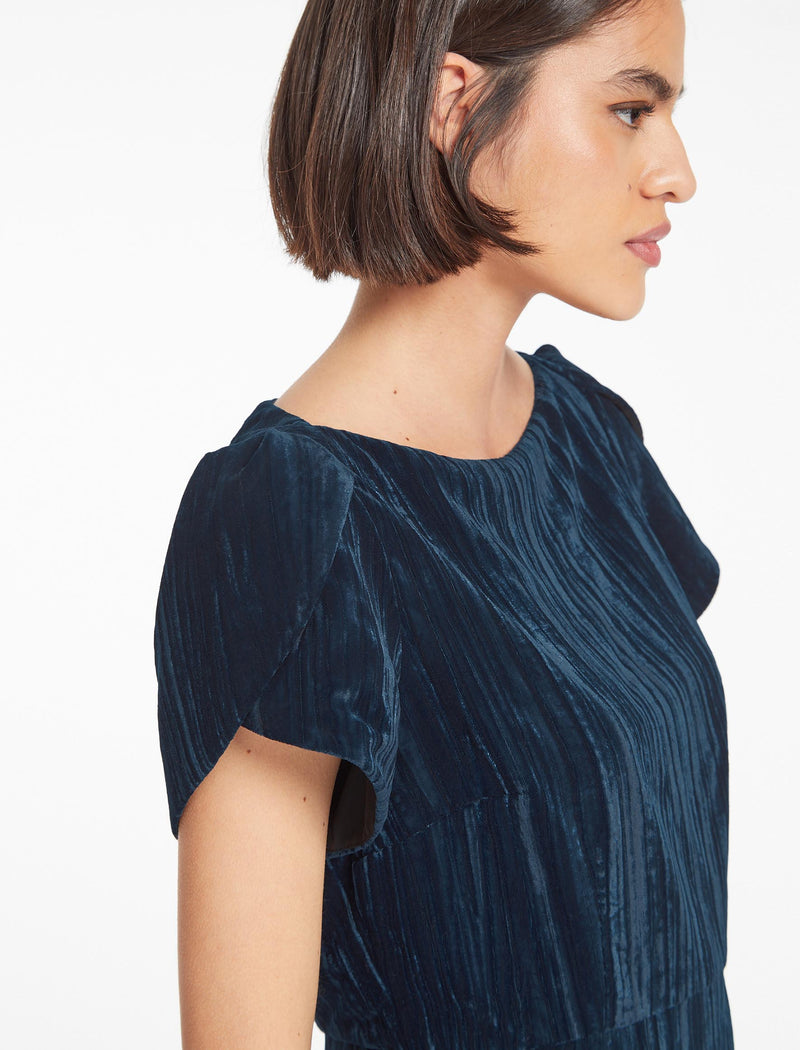 Emily Velvet Midi Dress - Dark Blue