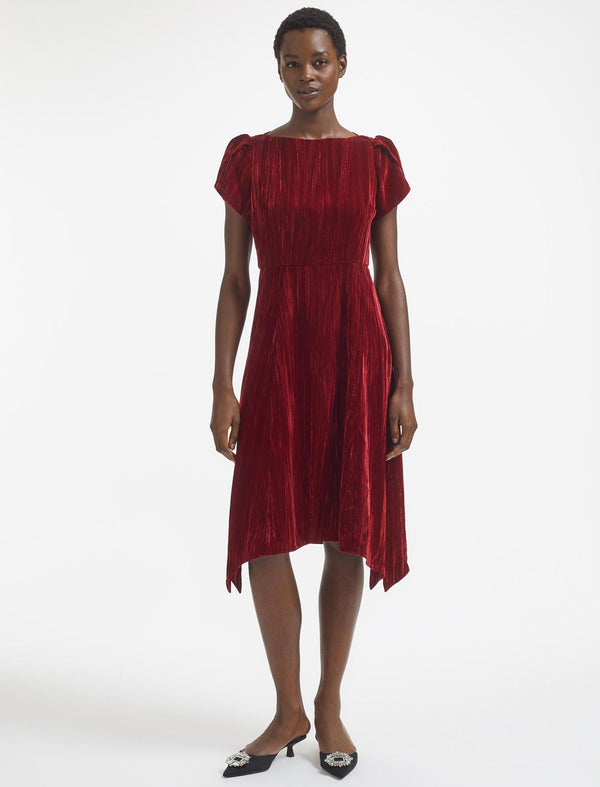 Emily Velvet Midi Dress - Red