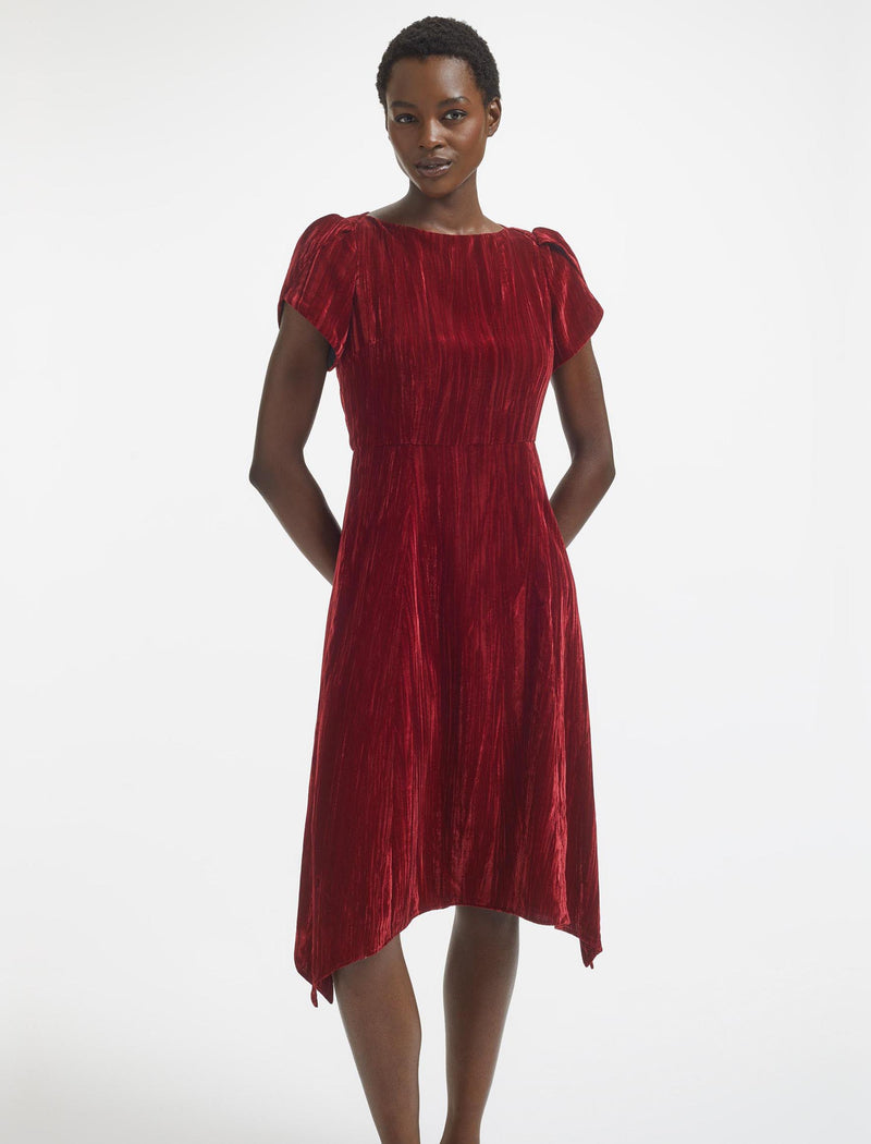 Emily Velvet Midi Dress - Red