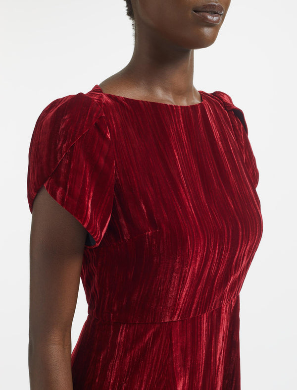 Emily Velvet Midi Dress - Red