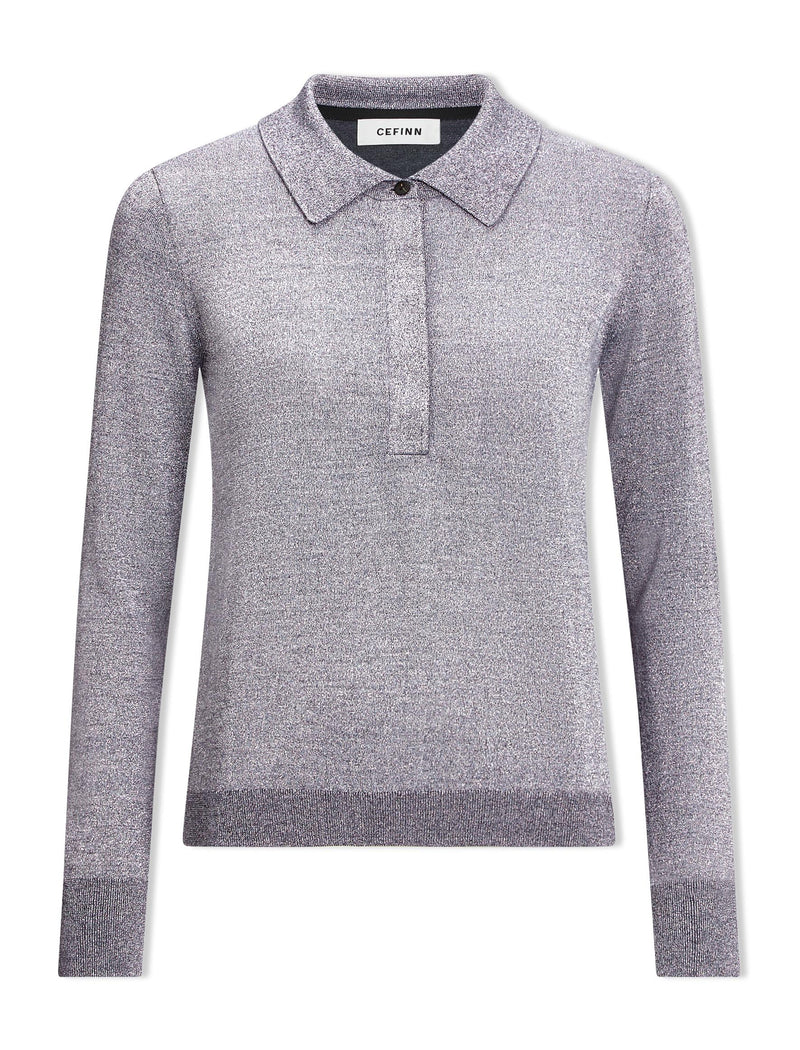 Josie Lurex Collared Jumper - Silver