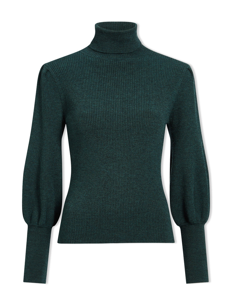 Eva Wool Roll Neck Jumper - Dark Green