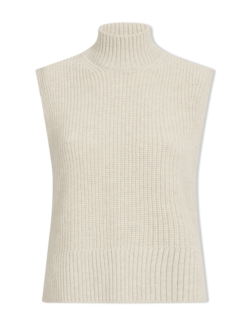 Janie Cashmere Blend Funnel Neck Sleeveless Jumper - Oatmeal