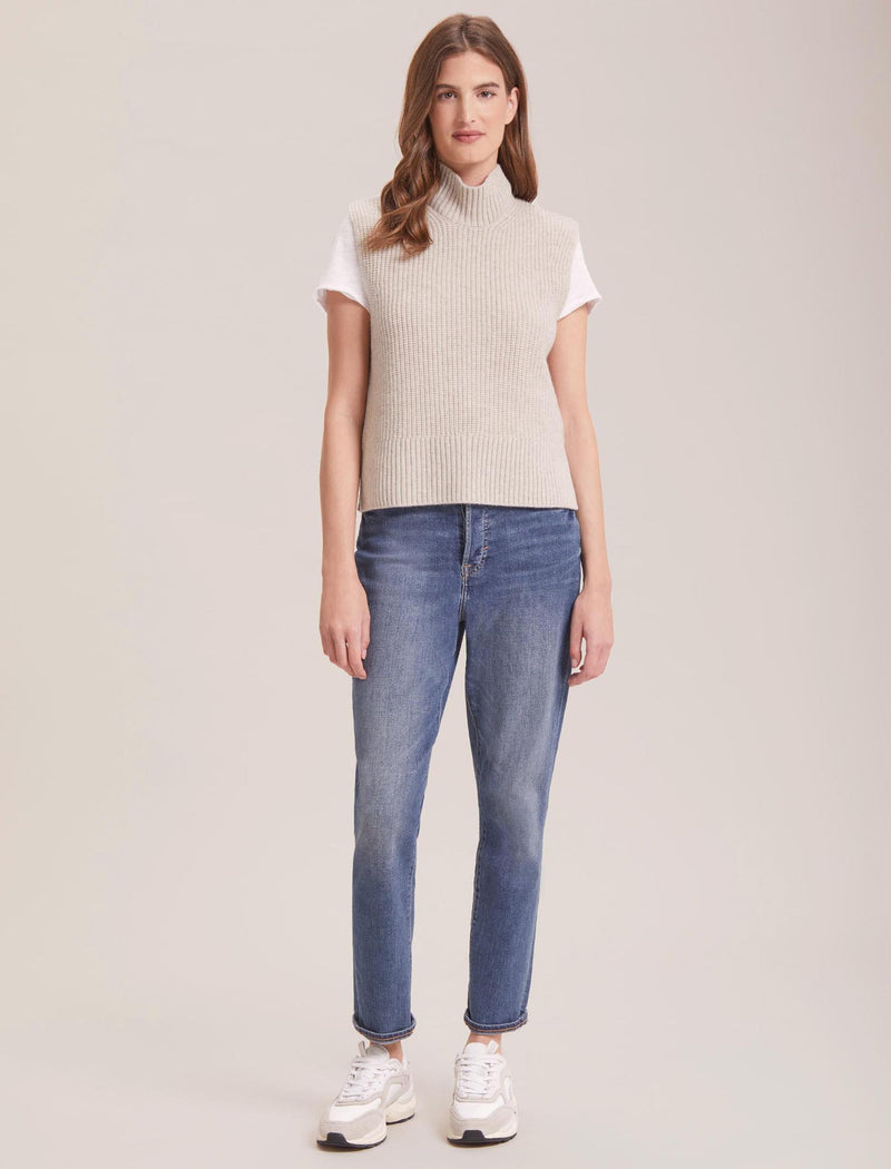 Janie Cashmere Blend Funnel Neck Sleeveless Jumper - Oatmeal