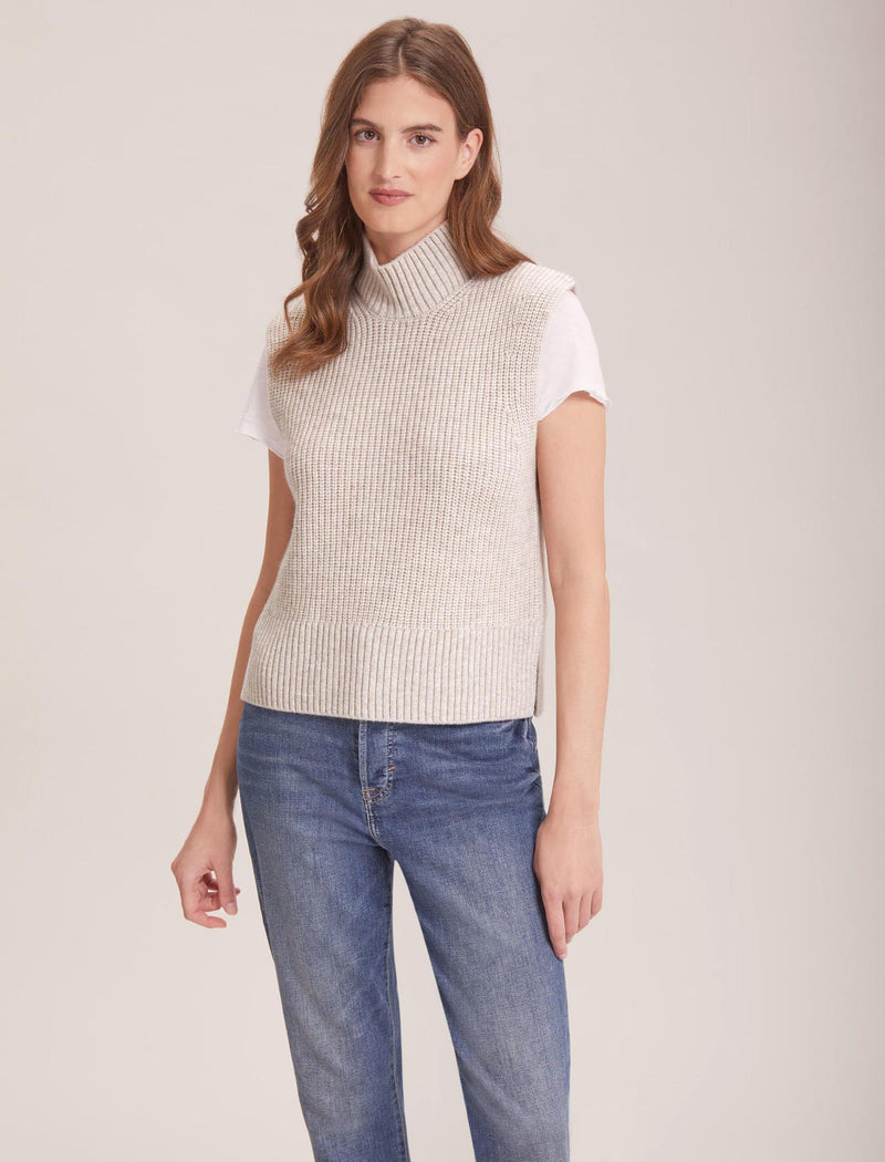 Janie Cashmere Blend Funnel Neck Sleeveless Jumper - Oatmeal