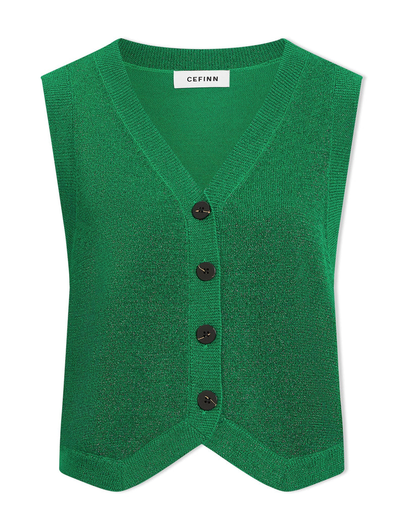 Wesley Lurex V Neck Waistcoat - Emerald Green
