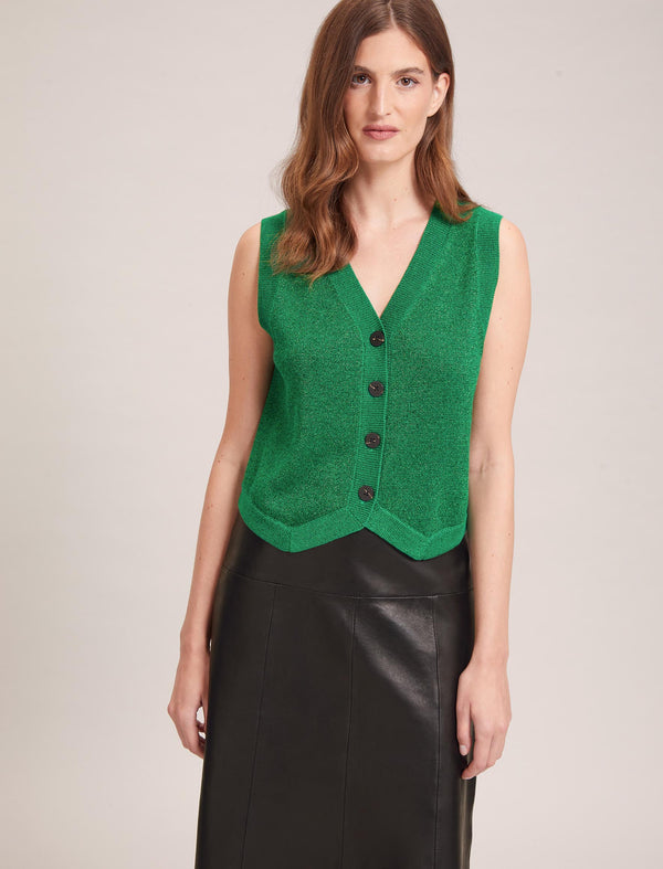 Wesley Lurex V Neck Waistcoat - Emerald Green