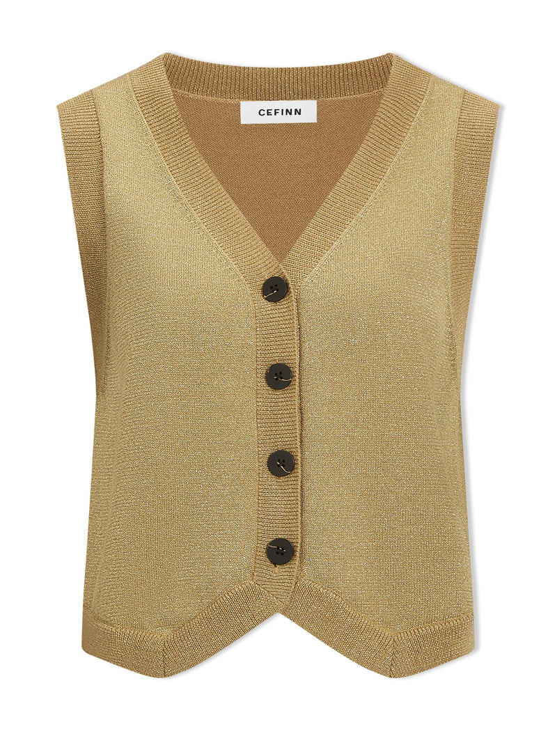 Wesley Lurex V Neck Waistcoat - Gold