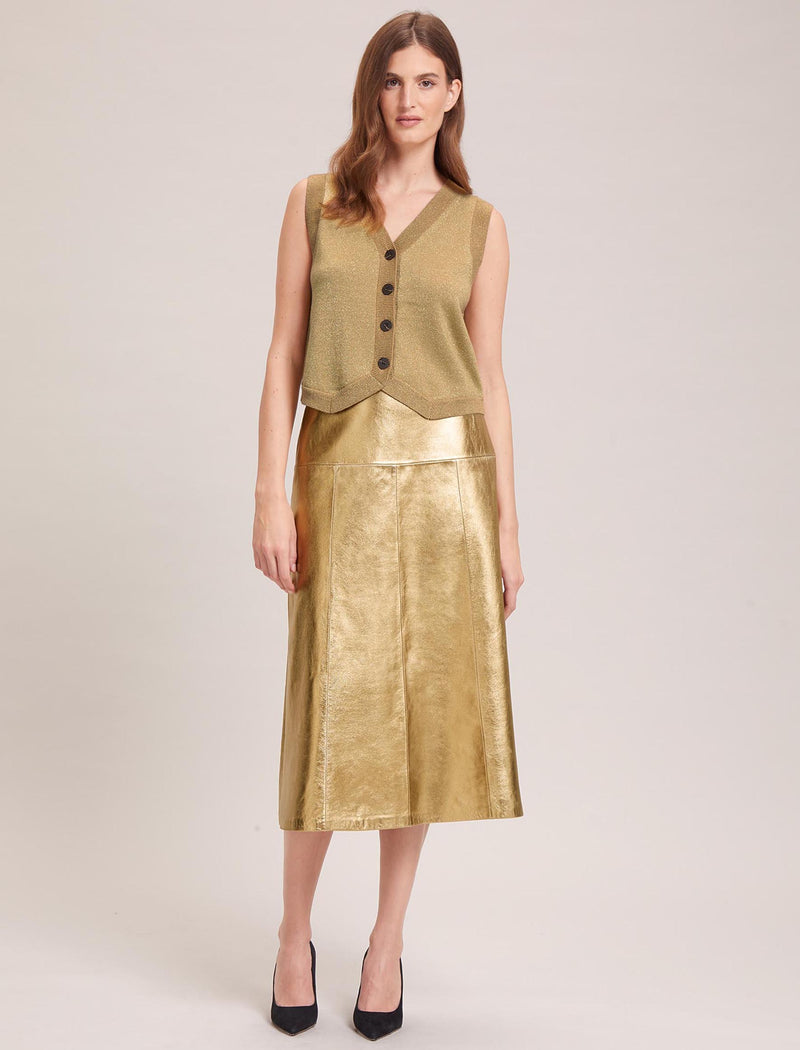 Tiana Leather Midi Skirt - Gold