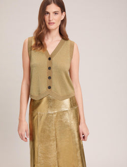 Wesley Lurex V Neck Waistcoat - Gold