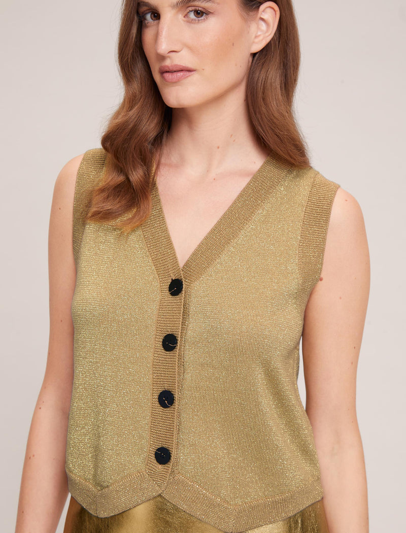 Wesley Lurex V Neck Waistcoat - Gold