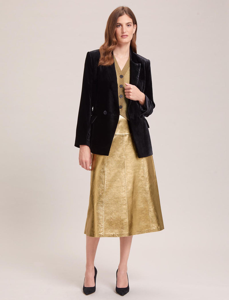 Tiana Leather Midi Skirt - Gold