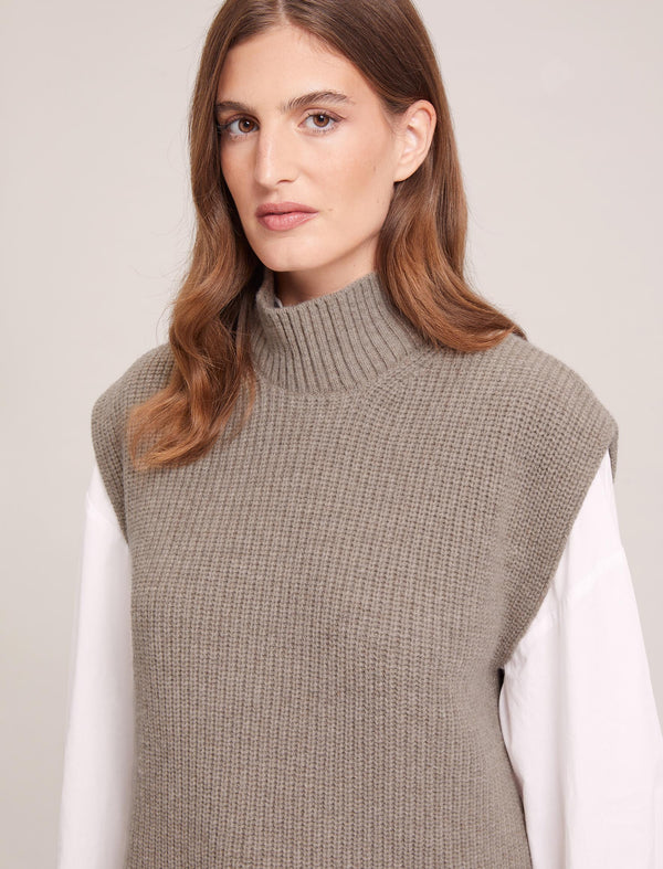 Janice Cashmere Blend Funnel Neck Sleeveless Jumper - Taupe